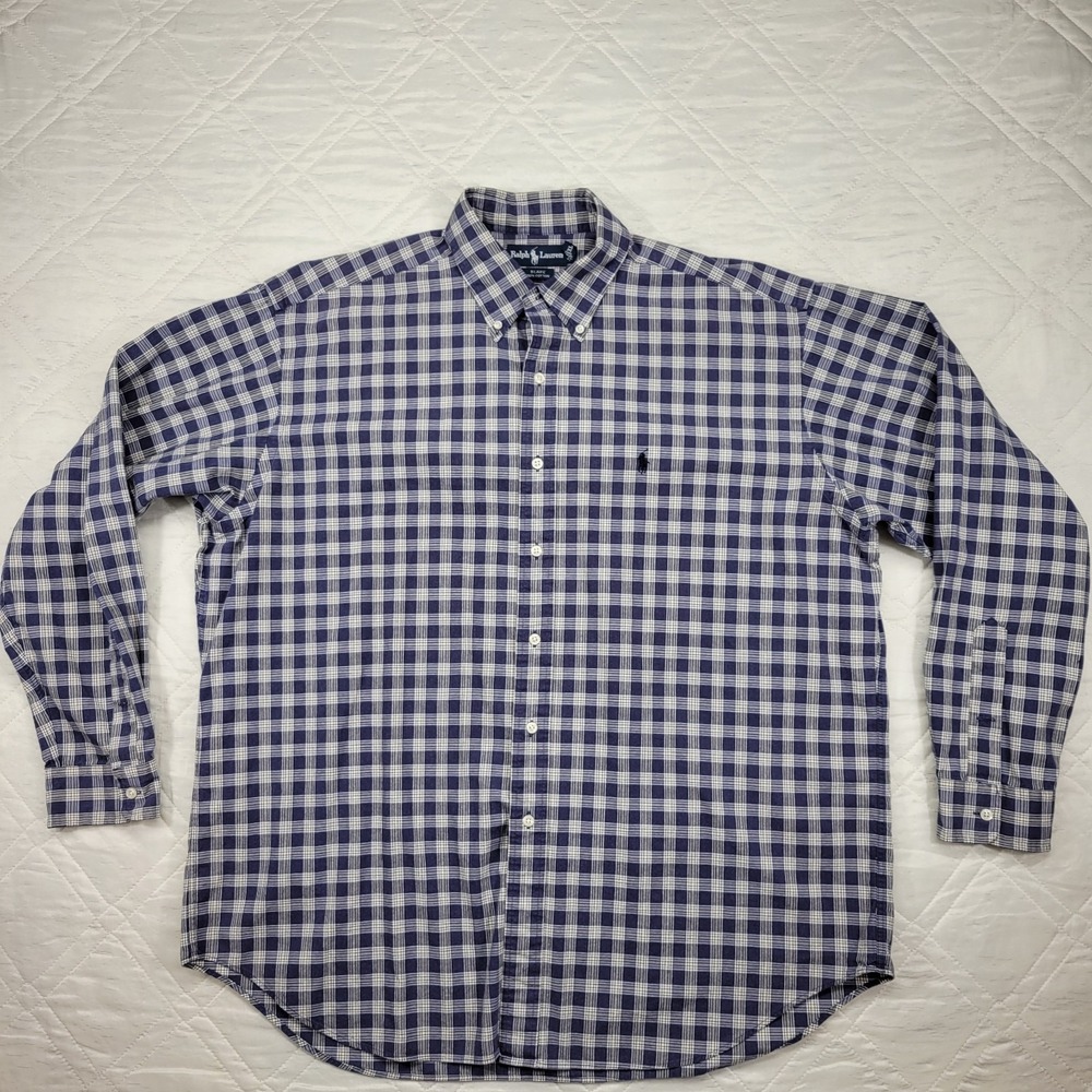 Ralph Lauren Blake‎ 100% cotton blue plaid long sleeve dress shirt men's XL